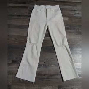 MOTHER White Flare Jeans with Distressed Details